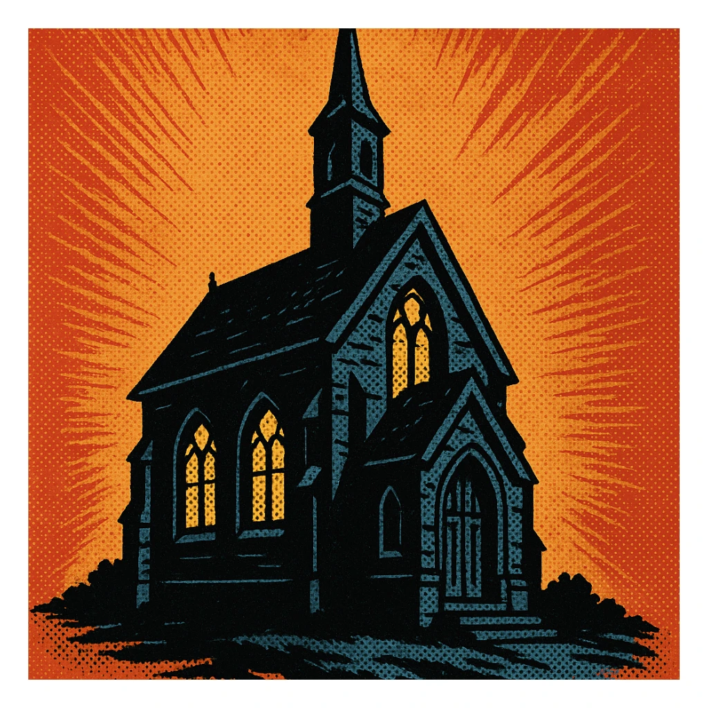gothic object, bold lines and shadows, old school comic book style sticker