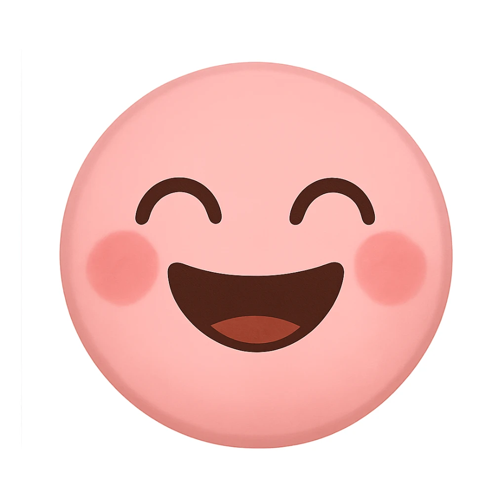 a cute pink laughing face emoji, big smile, closed eyes, blushing cheeks, joyful sticker