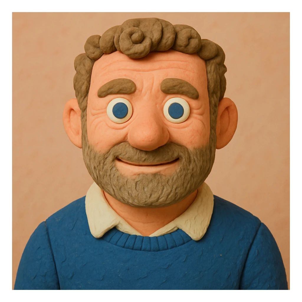 Make this portrait emoji more colorful with vibrant pastel tones, a friendly expression, visible clay texture, showing head and shoulders only in claymation style. sticker