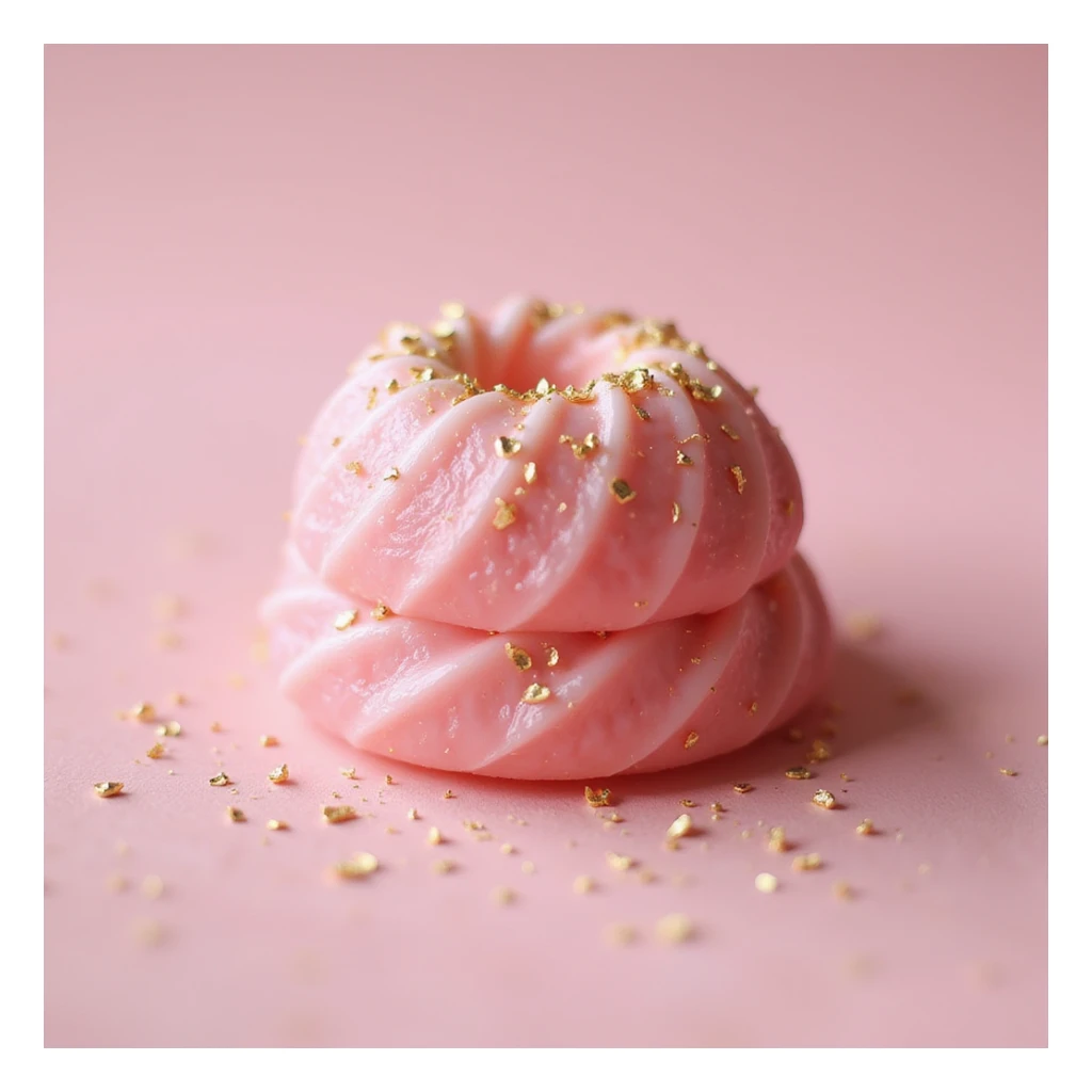 realistic pink candy with gold flakes, photorealistic style sticker