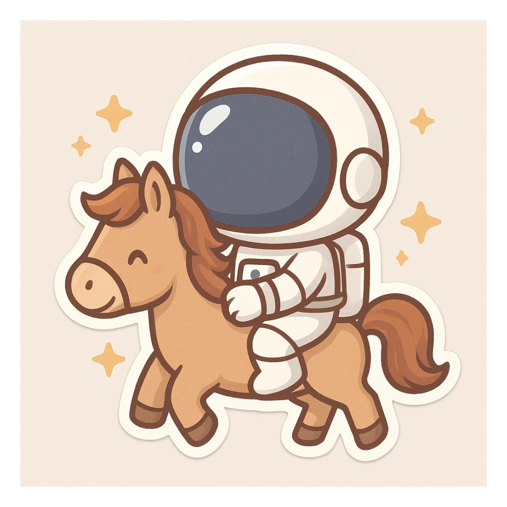 astronaut on horseback with stars in background sticker
