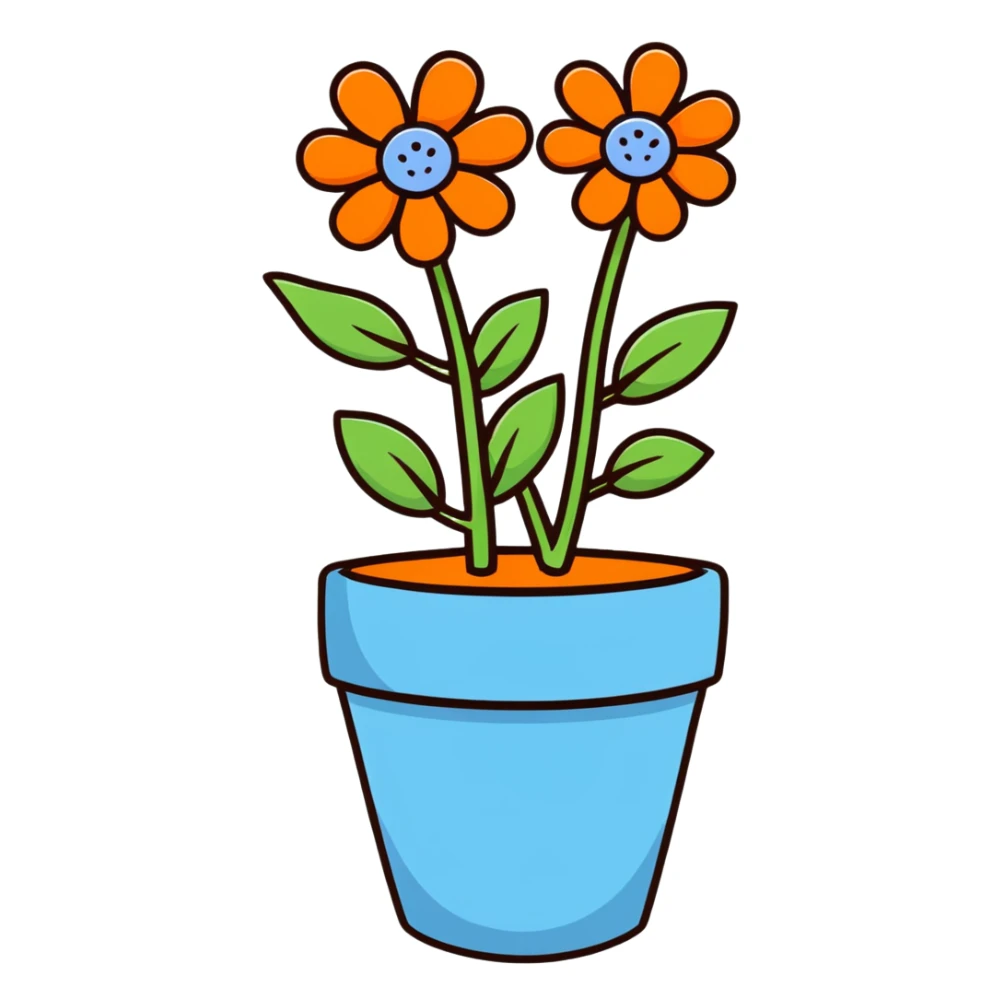 pastel blue flowers growing in a cute pot sticker