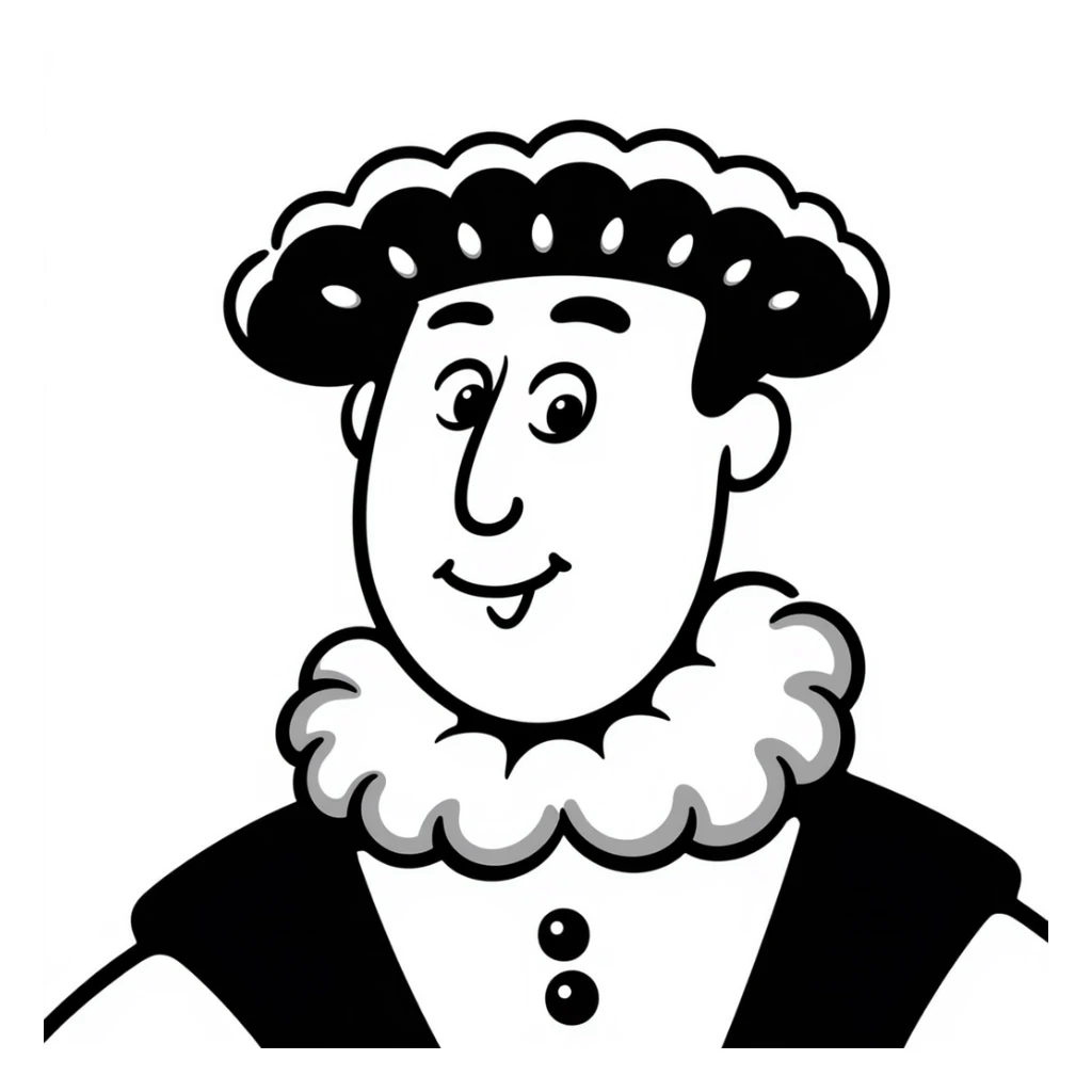 Henry the 8th hand-drawn with silly smile and oversized hat sticker