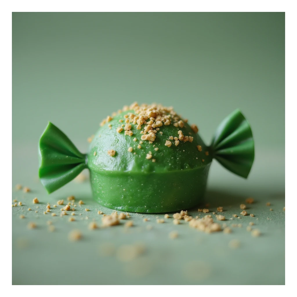 realistic green candy with gold flakes, photorealistic style sticker
