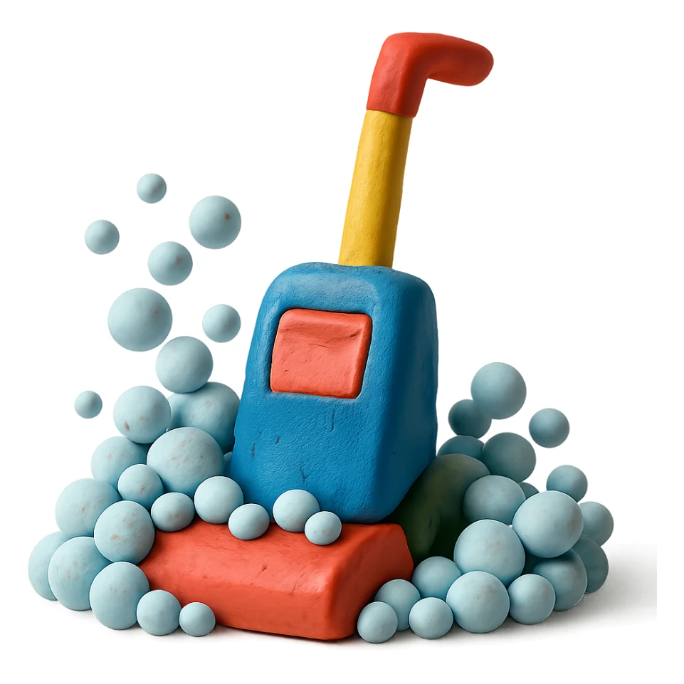 carpet shampooer with lots of playful claymation bubbles, no background sticker