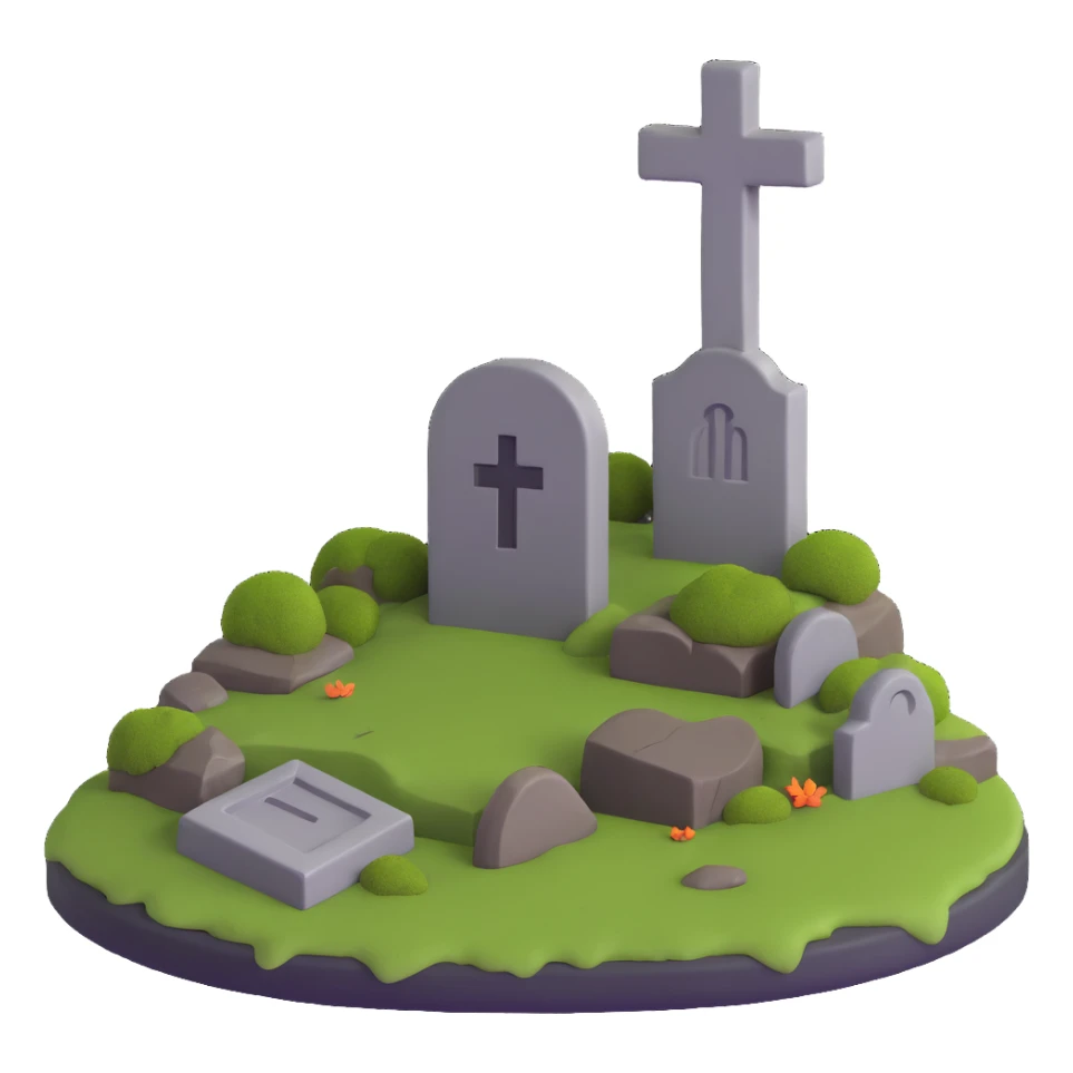3D illustration of a grave with moss and cracks sticker