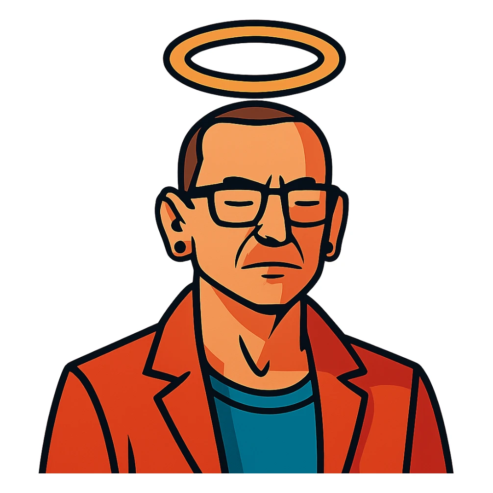 Chester Bennington from Linkin Park with a holy halo sticker