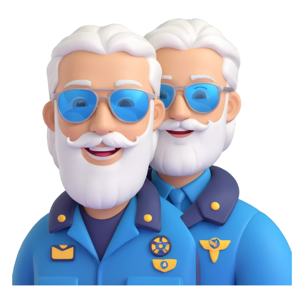 fair-skinned male pilot, middle-aged, silver hair, beard, smiling, sunglasses sticker