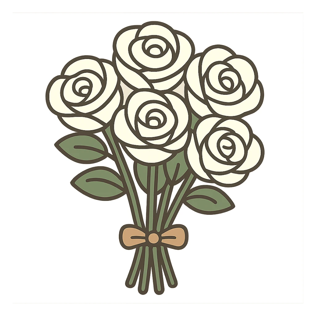 flat toon bouquet of white roses sticker