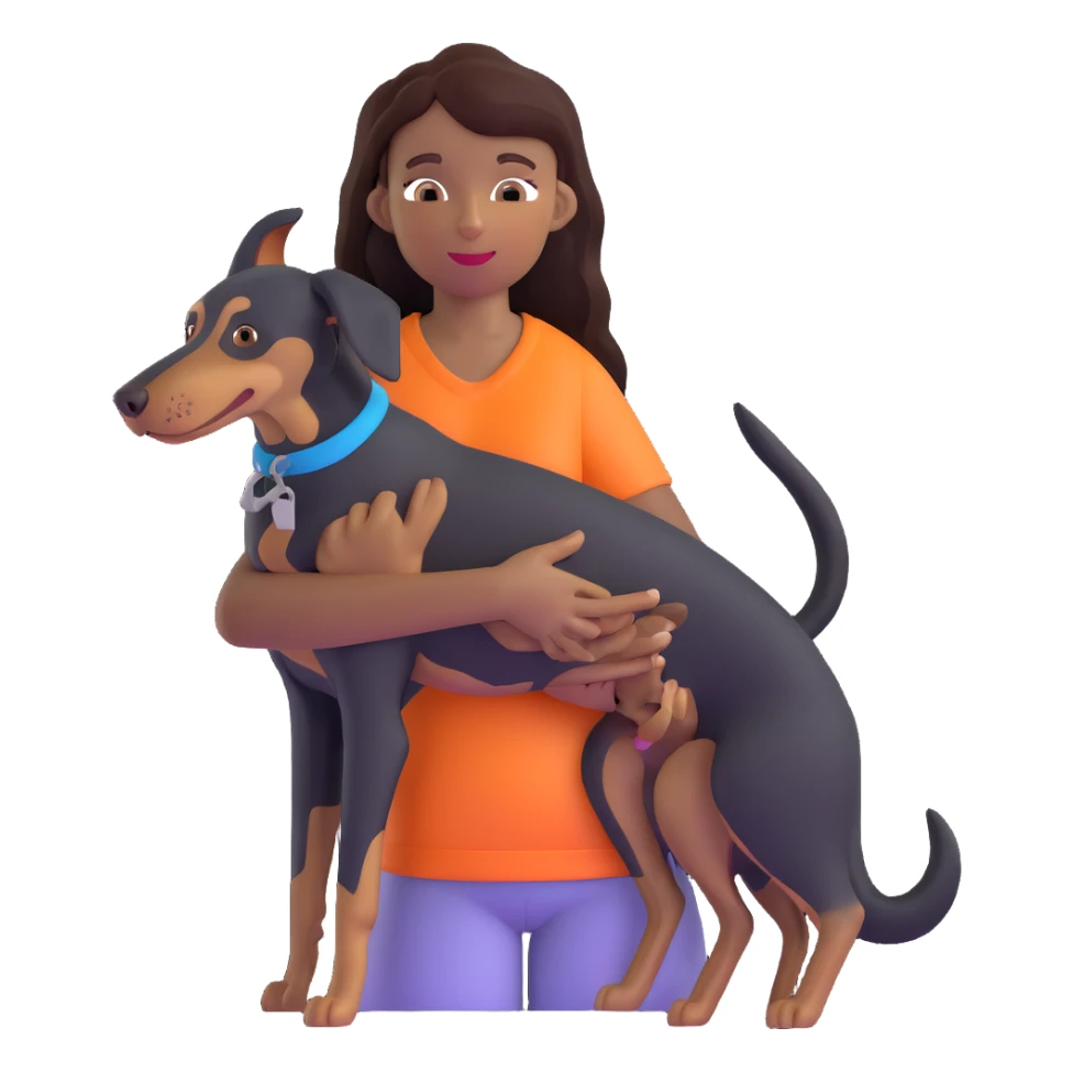 Black girl with long hair holding a Doberman dog sticker