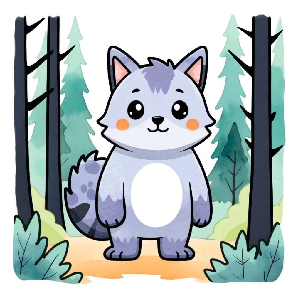 watercolor furry creature in a misty forest sticker