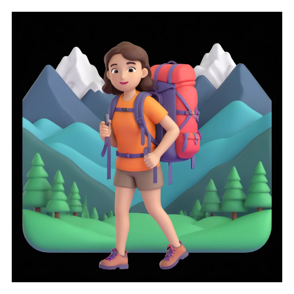 girl back packing mountains in background, close up pose sticker