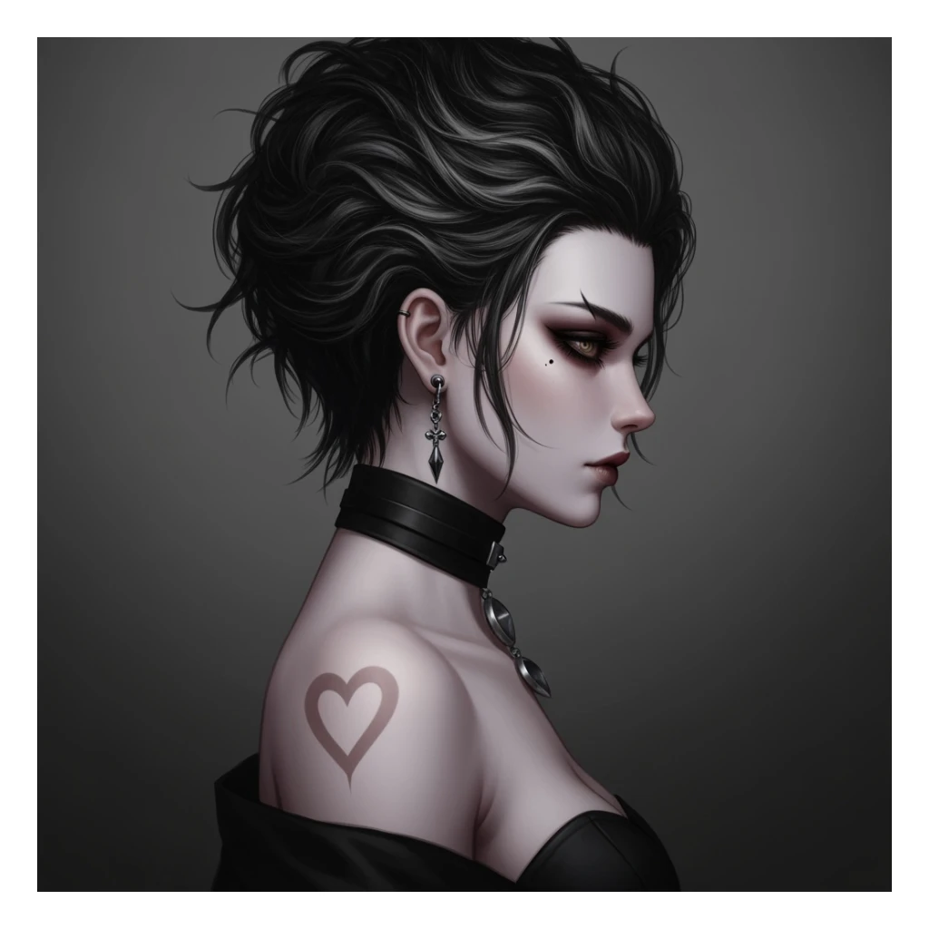 goth profile picture with a heart accent, cute, expressive, minimal sticker