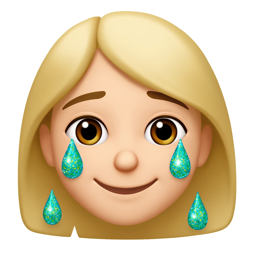 Make the crying face emoji's tears glittery and make the lips smile, originally in apple style emojis sticker