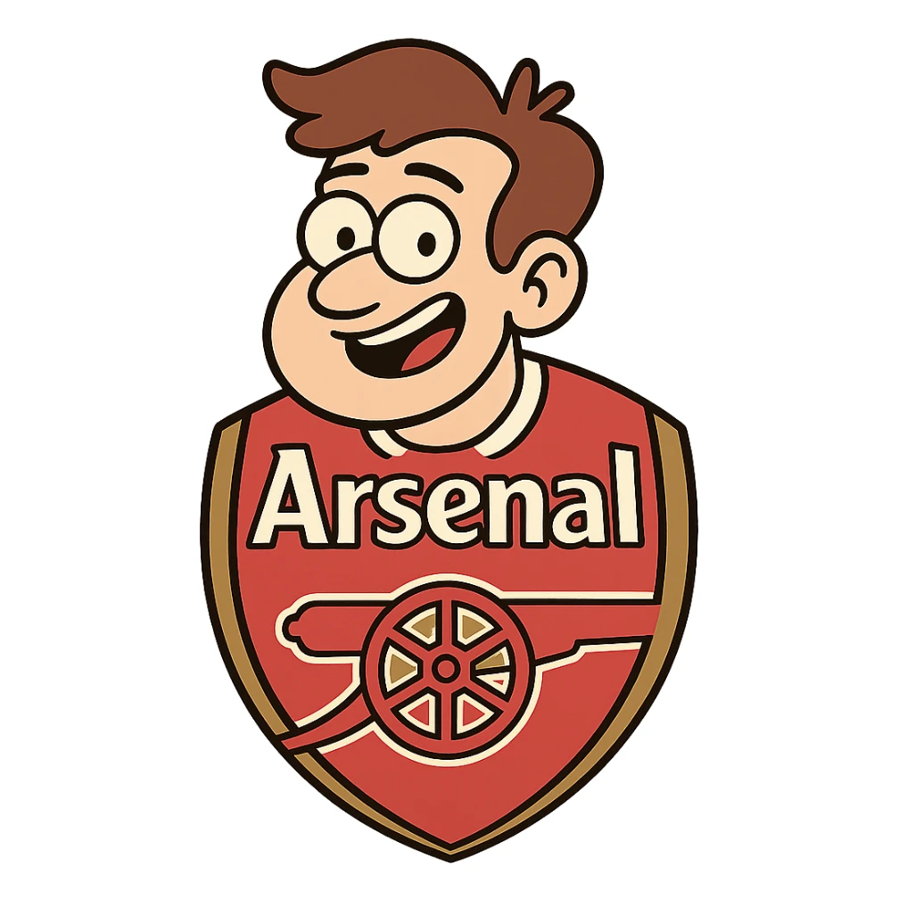 Arsenal FC logo, simplified, flat design, red and white, shield with cannon, minimalistic sports badge sticker