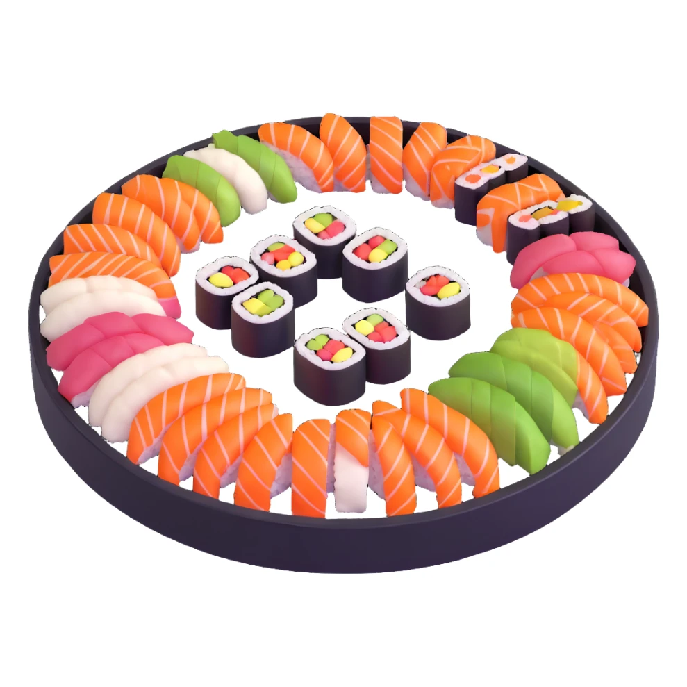 rotating sushi conveyor belt restaurant with colorful sushi plates sticker