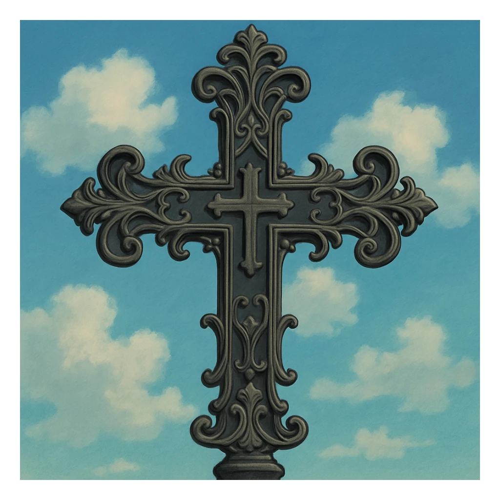 goth cross, ornate, Ghibli style sticker