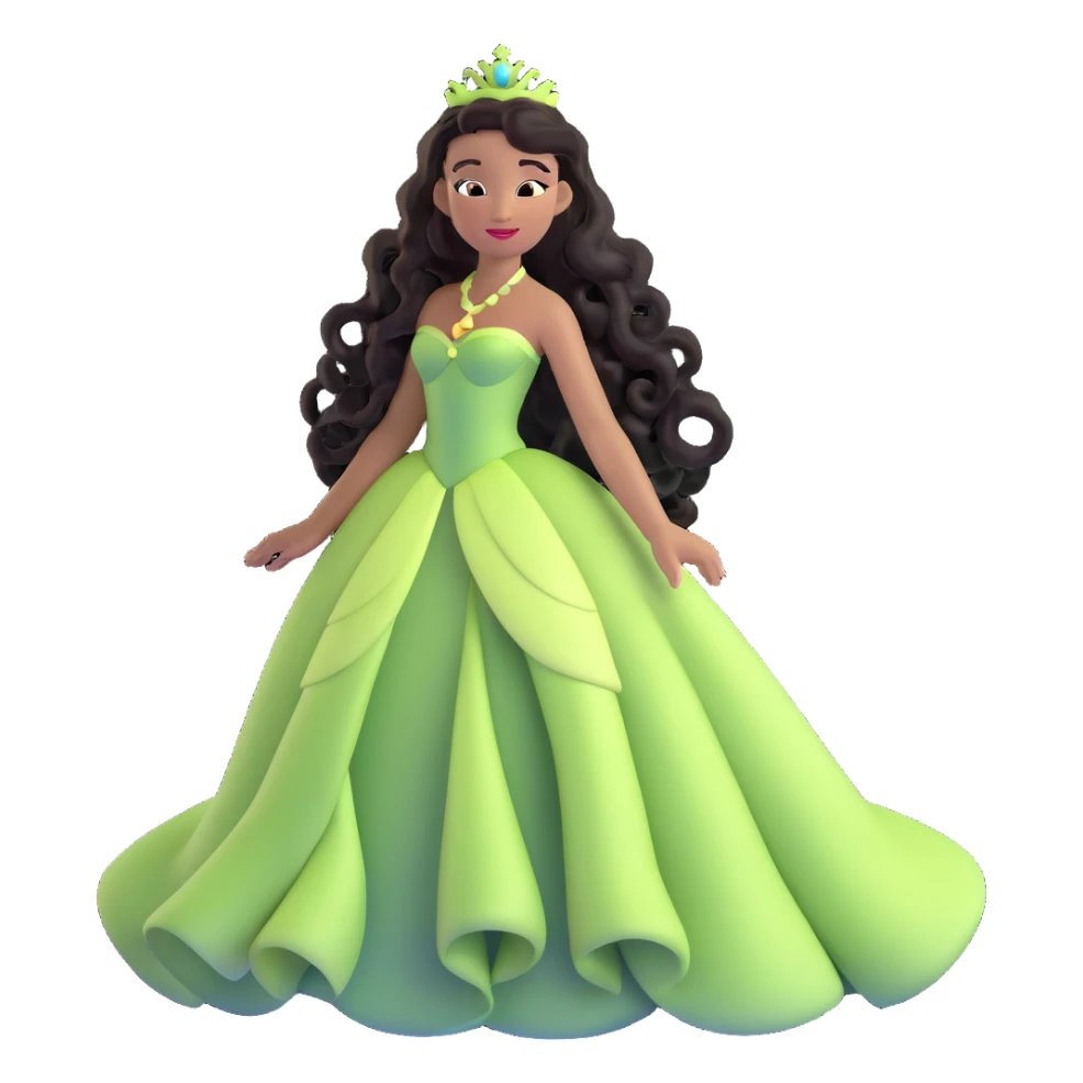 Disney Princess Tiana with extremely long black curly hair flowing down, 2c-3b curl pattern sticker