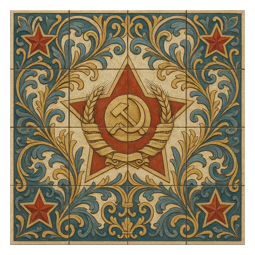 Kerama Marazzi style tile design featuring a Soviet-era mosaic motif, ornamental and decorative sticker