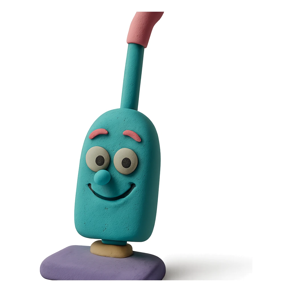 upright vacuum with playful expression in claymation style with pastel colors sticker