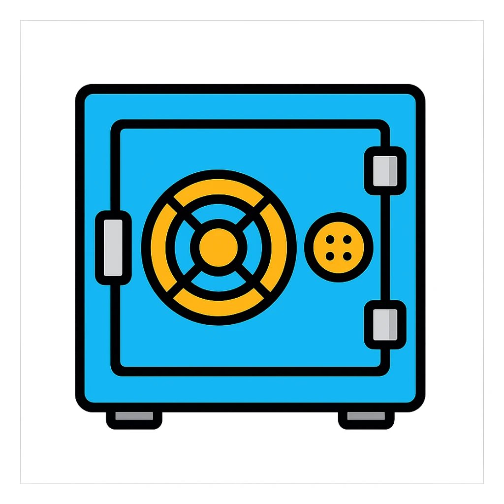 face fronting bank vault, color icon style, clean lines, modern, secure, metallic details sticker