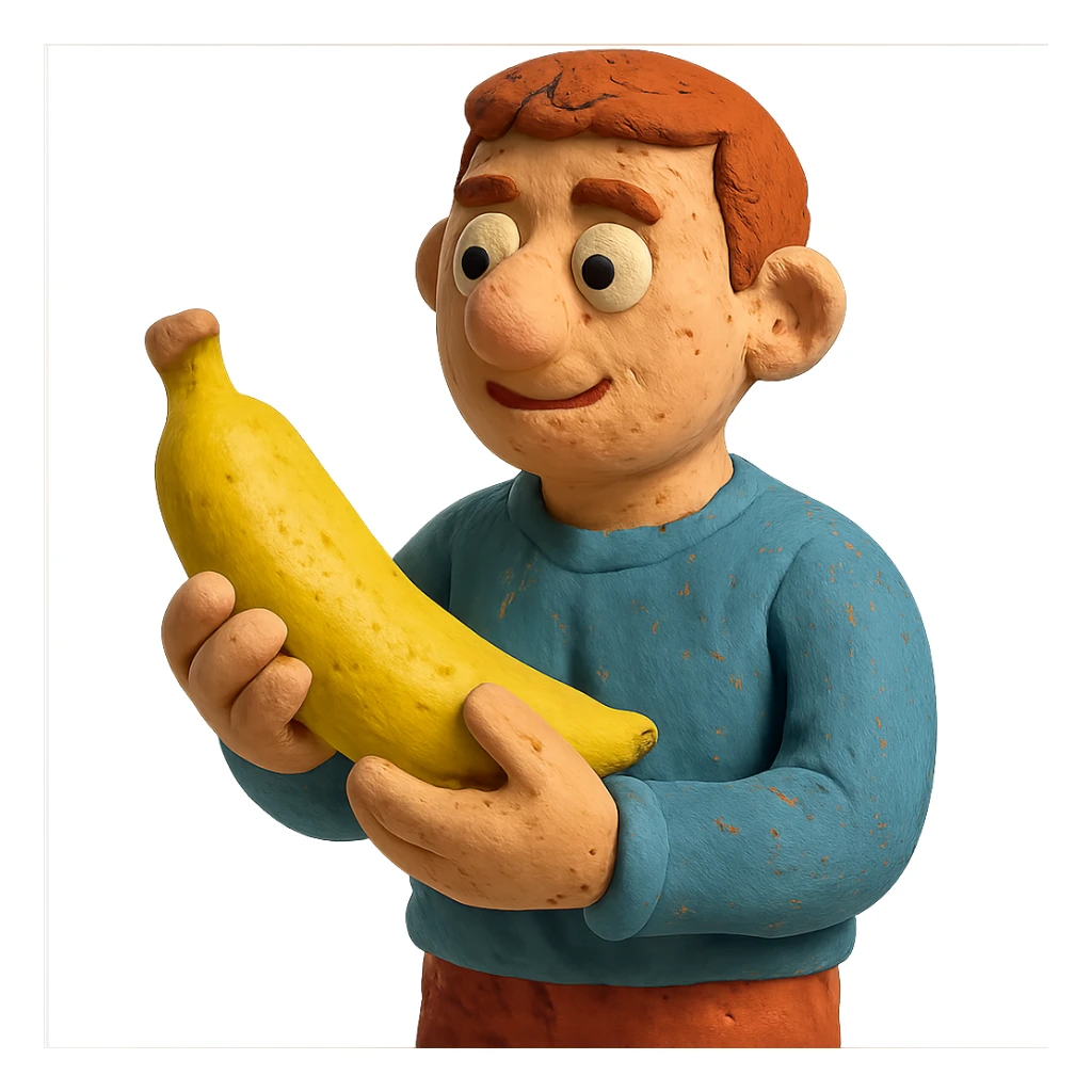claymation style guy holding a banana, no background sticker