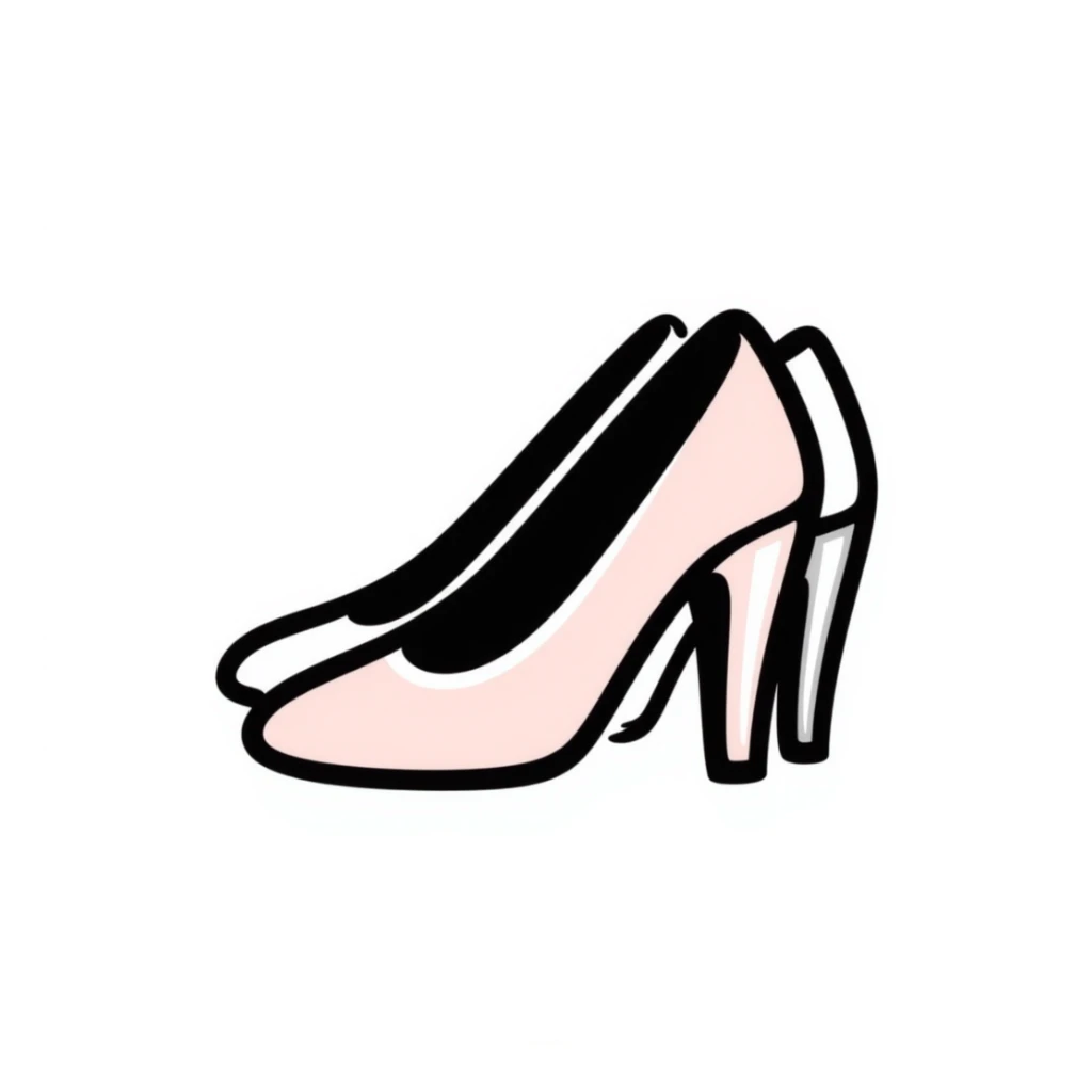 high-heeled pumps in pastel colors dd9fb0, ffc6d3, a3bfc9, c4bee2, f1b091, hand-drawn doodle style sticker