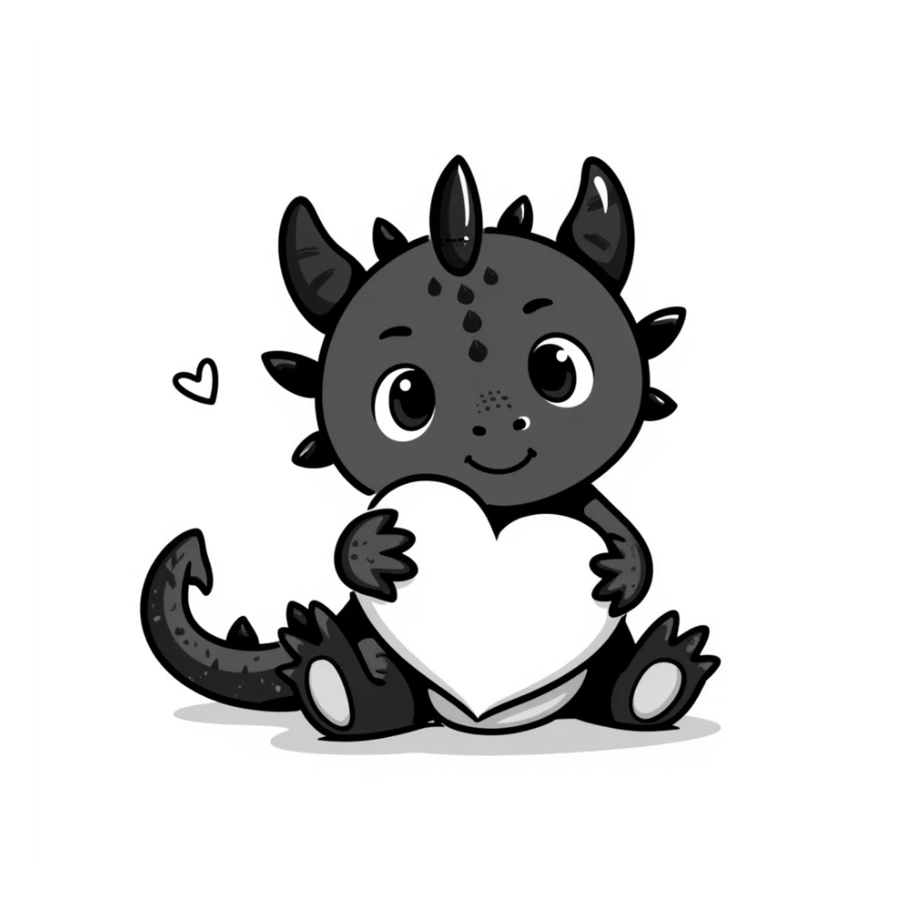 adorable little dragon holding a heart sticker