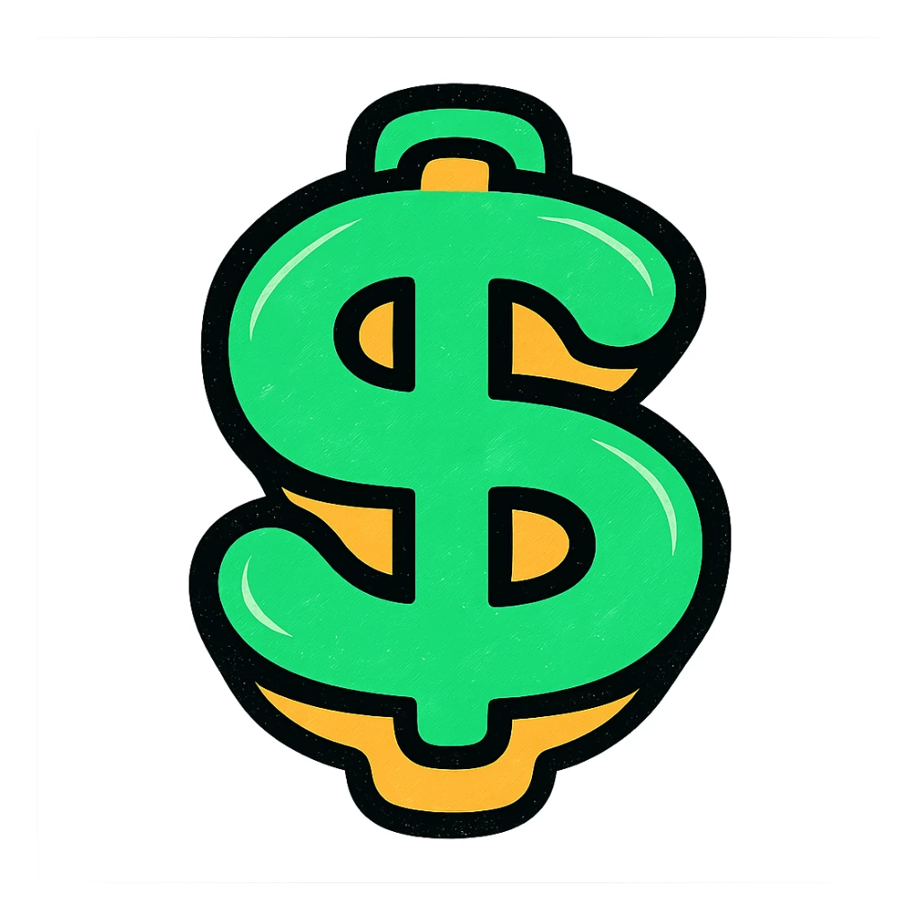 dollar sign, modern look, green gold and white color scheme, rounded shapes, simple design sticker