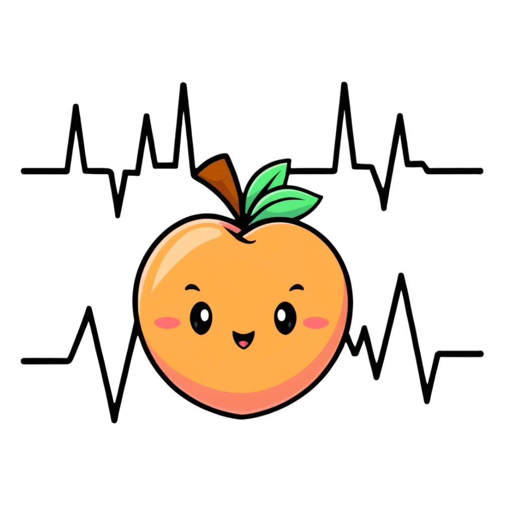 cute cartoon peach with an EKG heartbeat line sticker