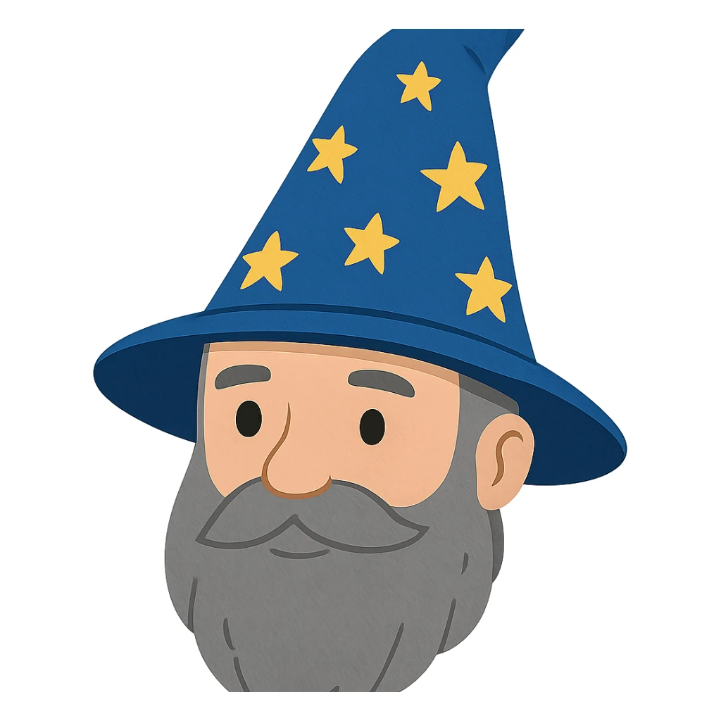 face with blue wizard hat and stars emoji, digital illustration sticker