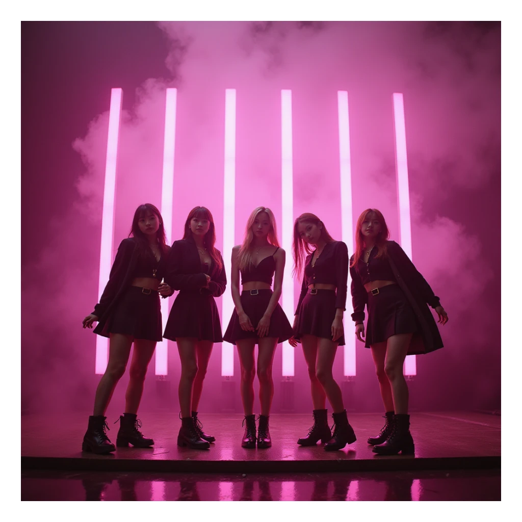 photorealistic Blackpink group photo, stage performance, pink and black lighting, energetic K-pop vibe sticker