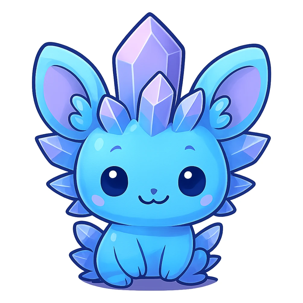 Add cute chibi-style ears to the crystal sprite creature. Keep the background transparent. The style should resemble a cute chibi character with clear, adorable ears, maintaining the original crystal sprite look. sticker