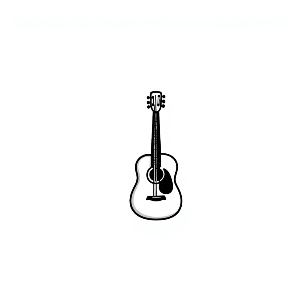hand-drawn acoustic guitar with strings and sound hole sticker