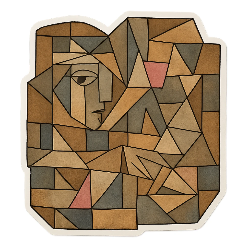 pink sticker, cubist abstraction style, geometric shapes sticker