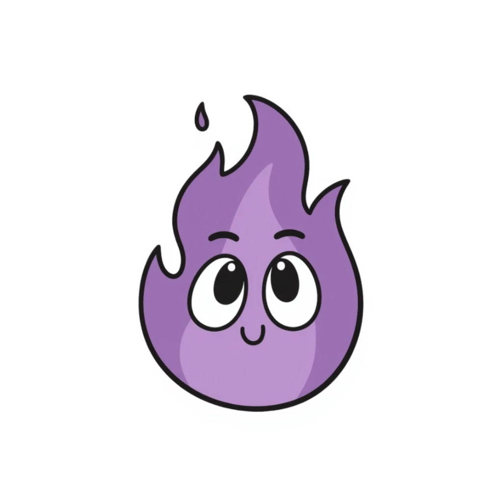 purple fire with eyes with eyes, hand drawn doodle style sticker