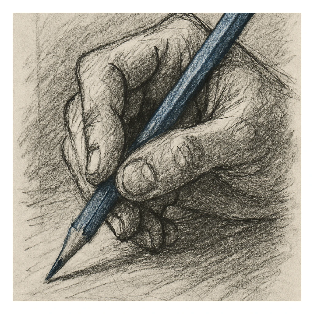 Change the pencil to blue, keep everything else the same in a pencil sketch style. sticker