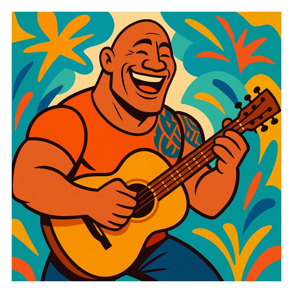 The Rock (Dwayne Johnson) playing a guitar, fun cartoonish style sticker