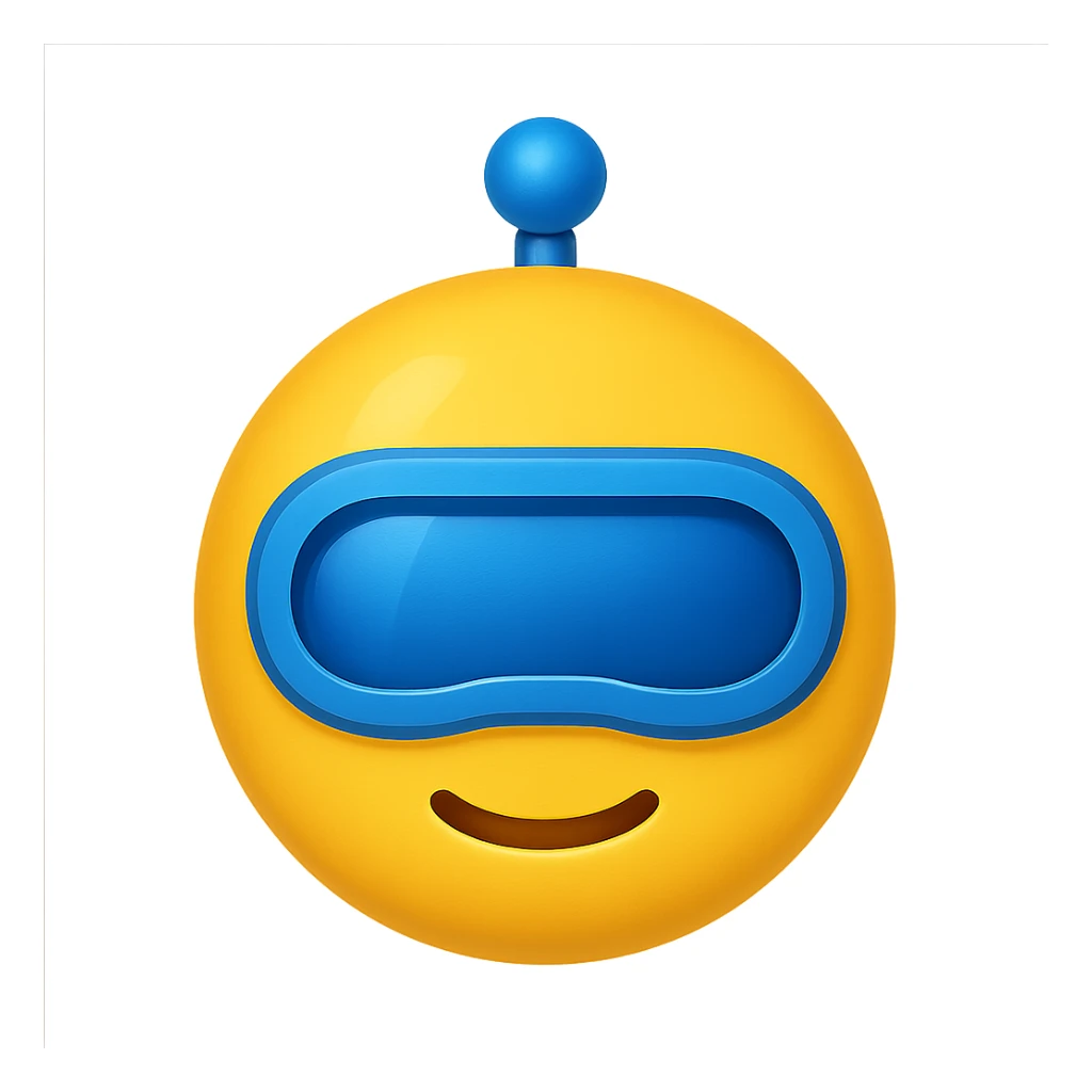 yellow face with blue robot visor, digital illustration, emoji style sticker