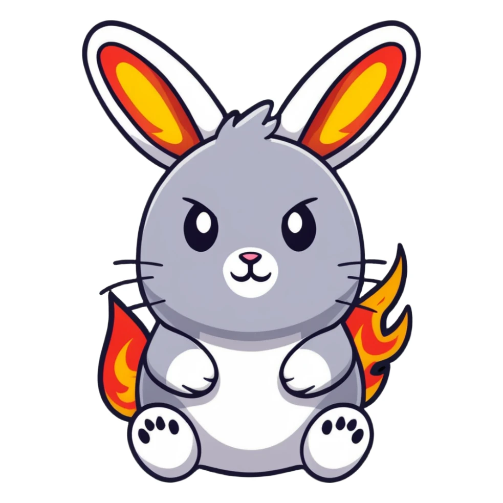 cute red bunny rabbit with fire paws and flaming fur sticker
