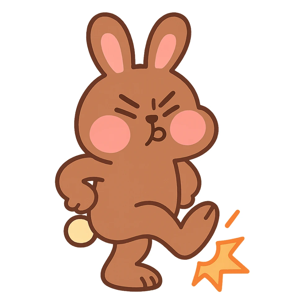 mocha bunny puffing cheeks, stamping foot, pastel-toon style sticker
