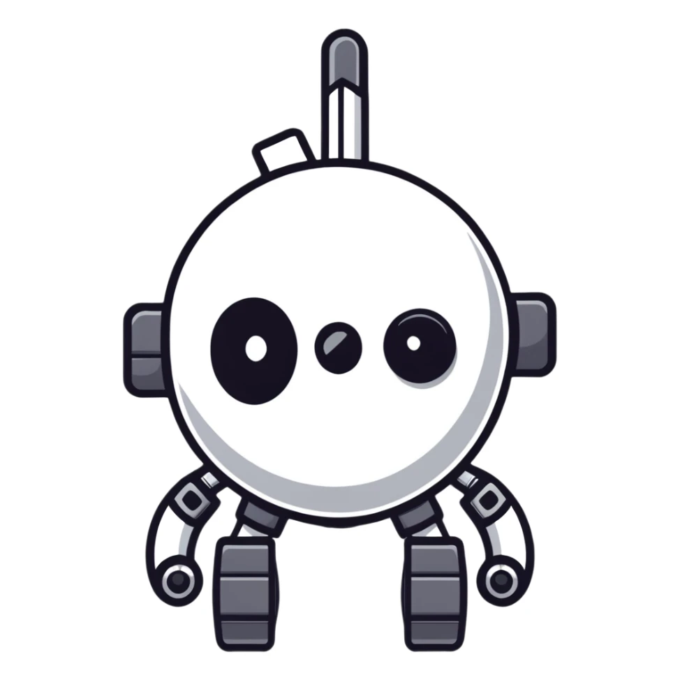 polished minimalistic perfectly round steel robot face, simple clean design sticker