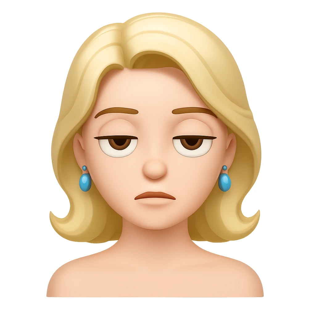 Change her facial expression to bored, with uninterested eyes and a neutral mouth, in the same style as the reference image. sticker