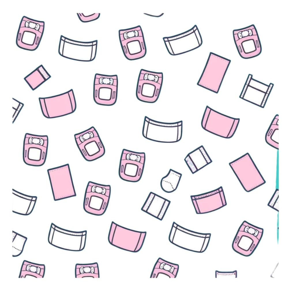 pastel pink baby diaper with cartoon nursery print pattern sticker