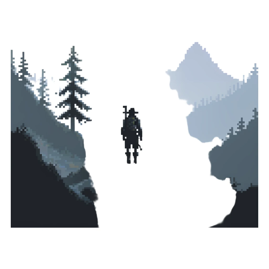 silhouette of wanderer in foggy landscape sticker