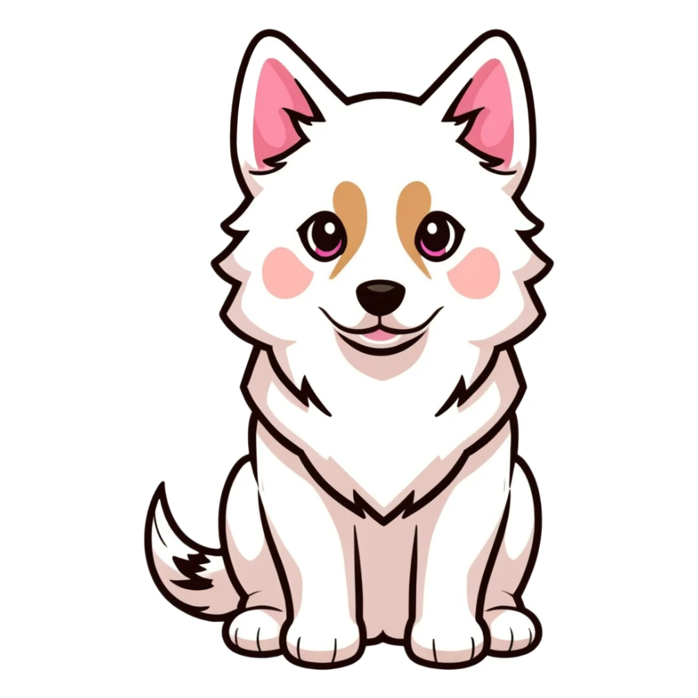 White Shepard with beautiful Brown eyes and a Pink nose sticker