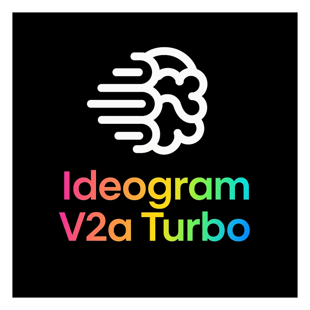 make a colorful text of "Ideogram V2a Turbo", black background, add this logo too sticker