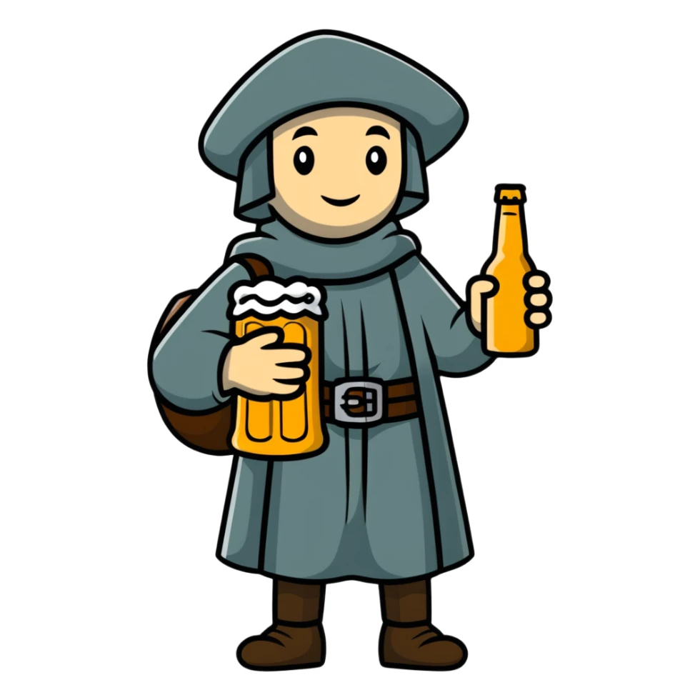 medieval pilgrim with bottle of beer sticker