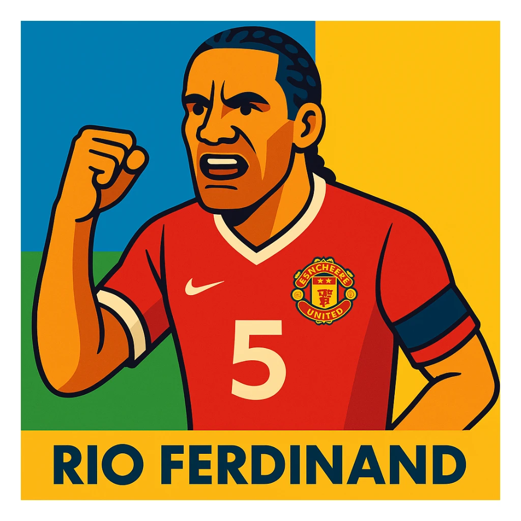 Rio Ferdinand, legendary English footballer, modern illustrated style sticker