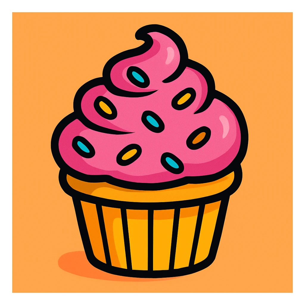 cupcake with pink icing, vibrant and cute sticker